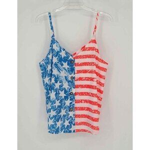 New Roshop Patriotic Womens Tank Top V-Neck Button Down Cami American Flag M